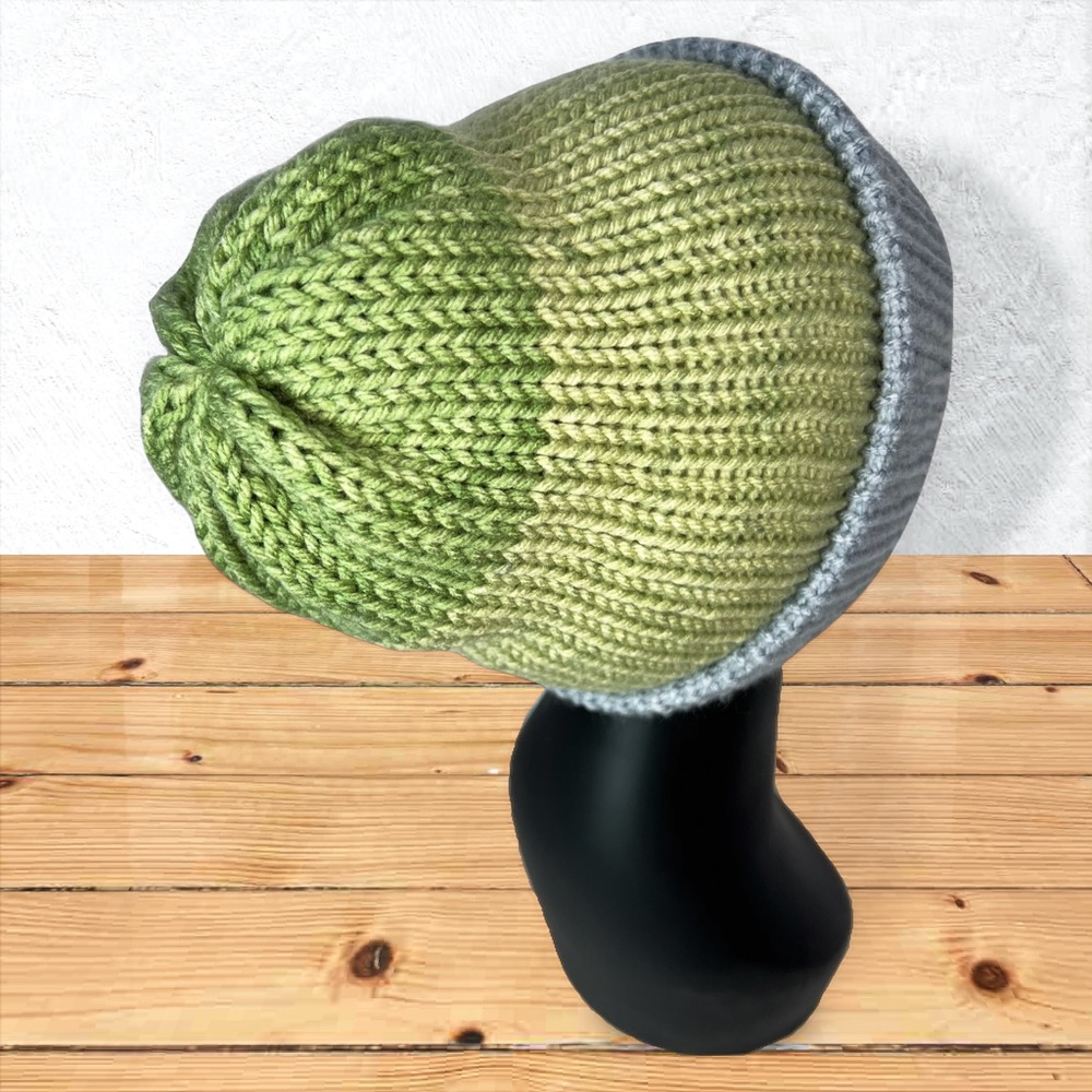 Handmade Knit Beanie Handcrafted Unisex Ombré Hat Lake Mist - Picture 5 of 10